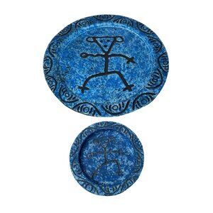Vintage Guillen RD Clay Art Pottery Plate Bowl Wall Hanging Chip Dip Blue 9.5”